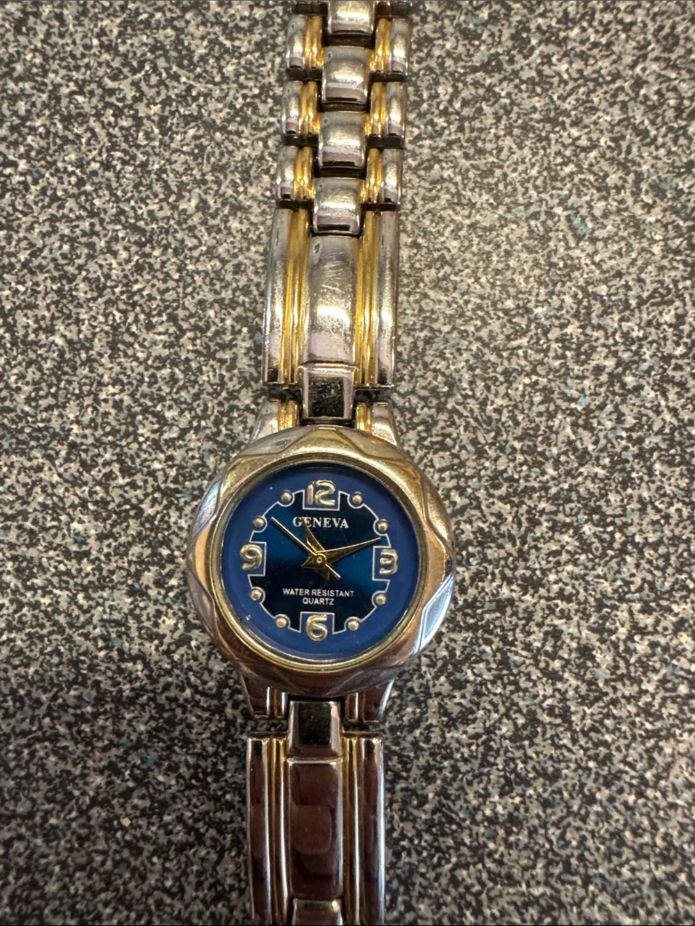 Geneva Two-Tone Silver and Gold Bracelet Watch with Blue Dial
